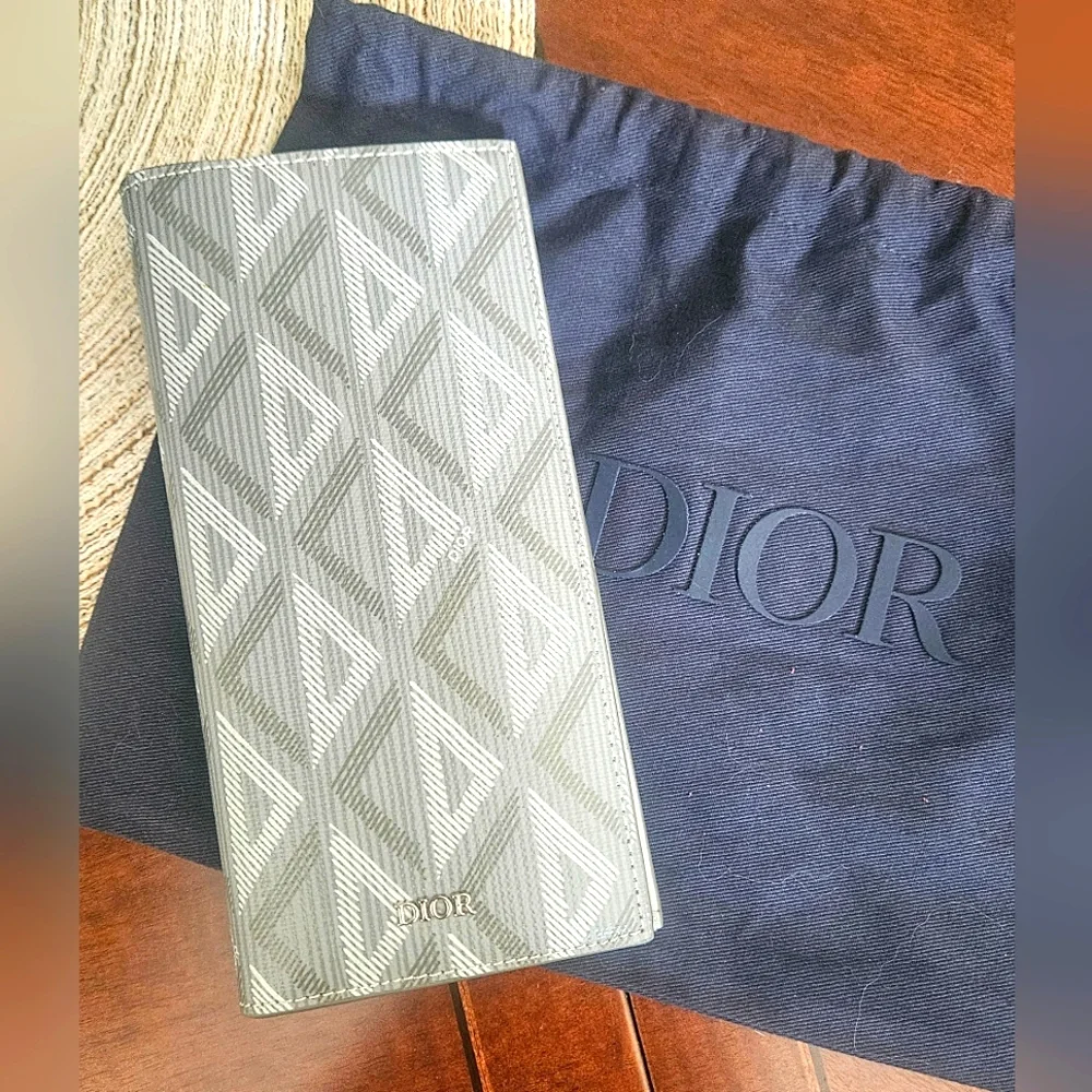 Christian Dior Vertical Diamond Grey Long Wallet NWT